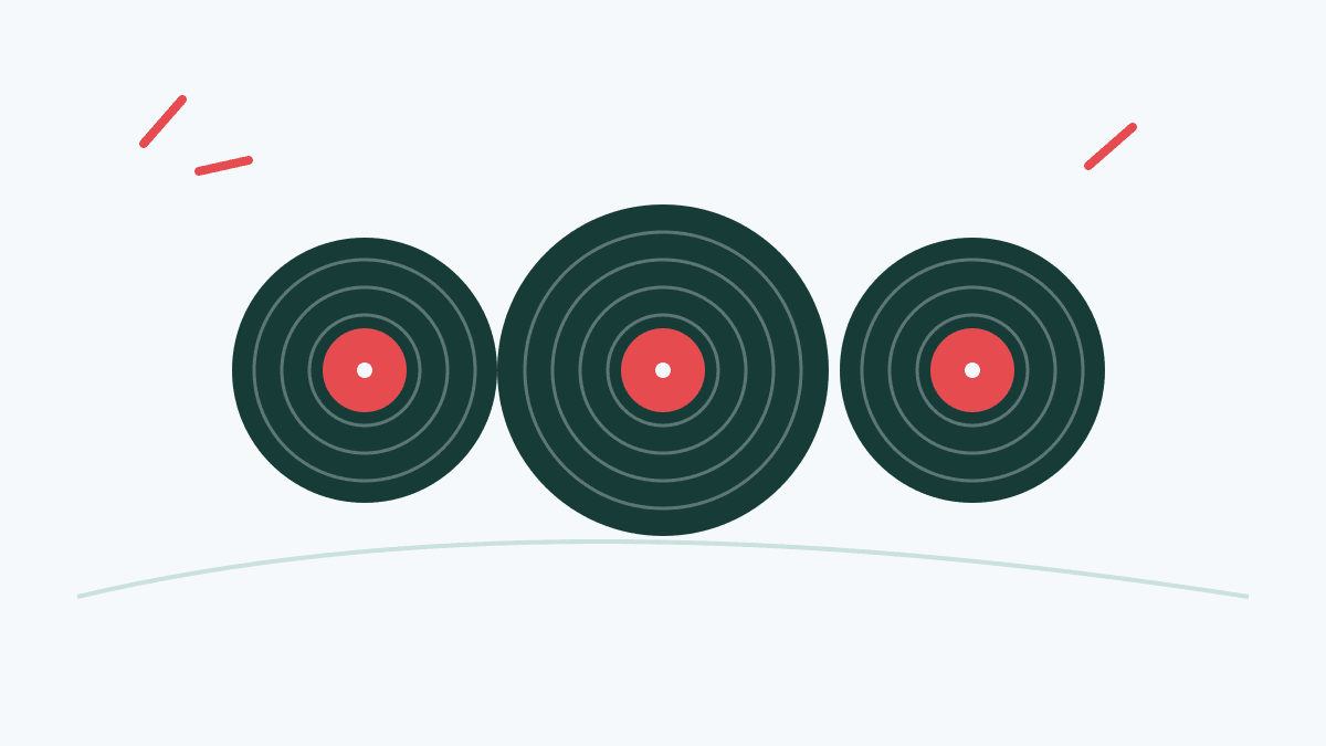 Three records with coloured centres, an editorial illustration.