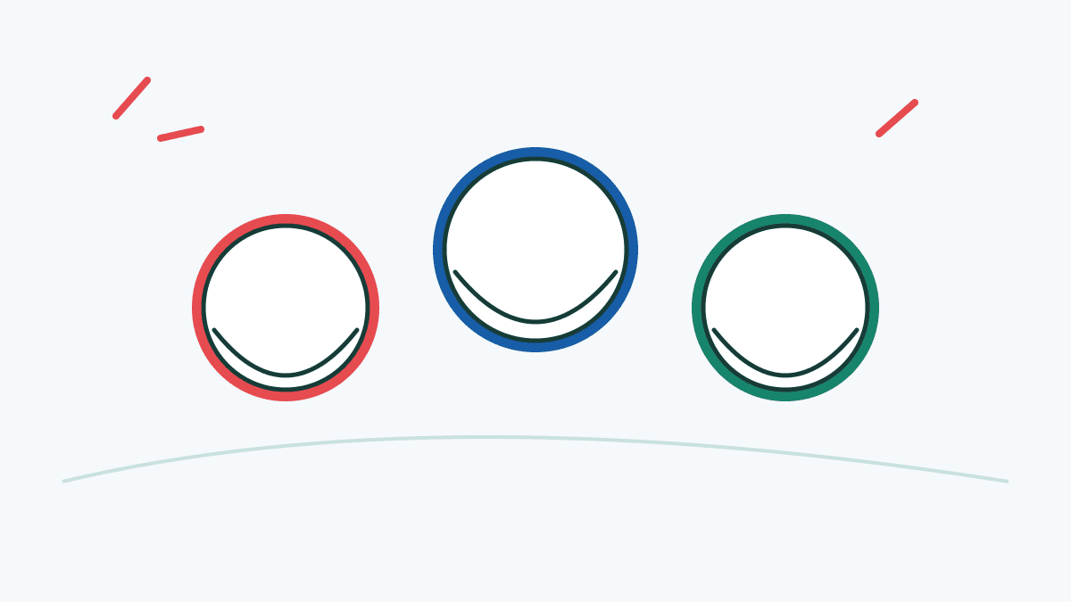 Three separate drum forms in red, blue and green, an editorial illustration.