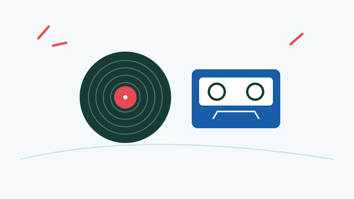 A record and a cassette, an editorial illustration of music formats.